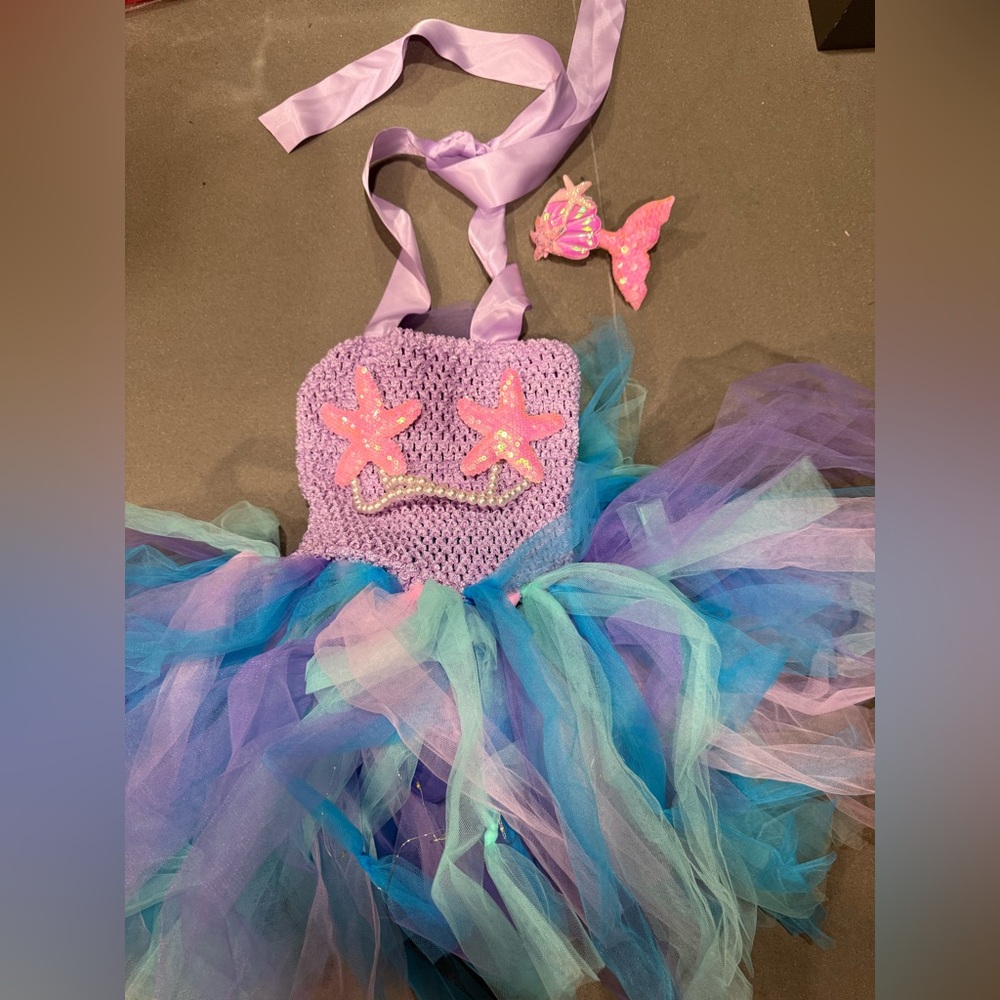 Purple Mermaid Tutu Dress Costume for Kids - Starfish Accent